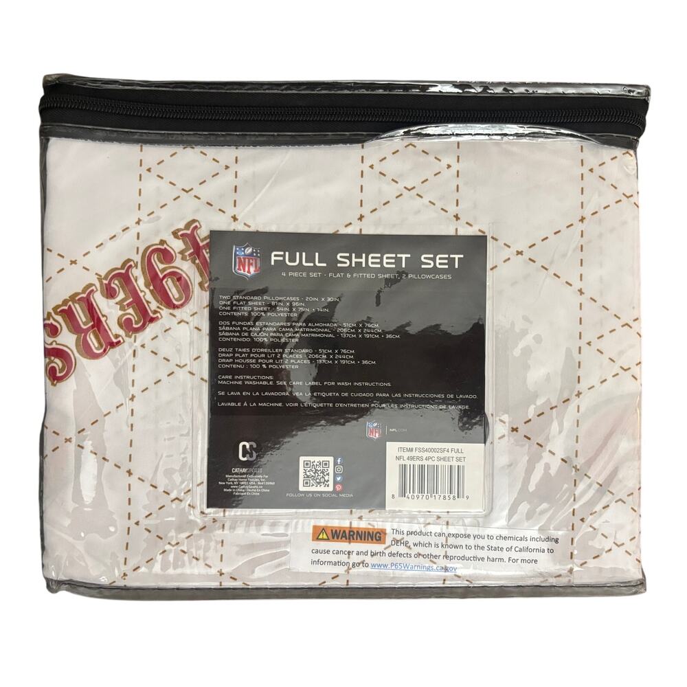NFL San Francisco 49ers Full Sheet Set 4 Pc New Flat Fitted Pillowcases New - Picture 5 of 5